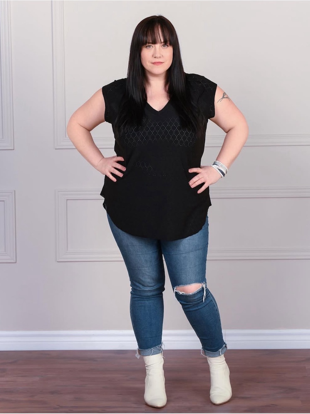 Dotty Stretch Eyelet Tank